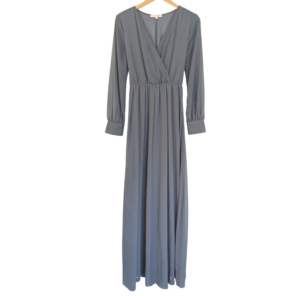 Baltic Born Lydia Maxi Maternity Dress Slate Blue Long Sleeve Wrap V-Neck Large
